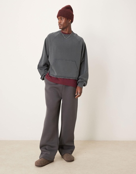 ASOS DESIGN oversized cropped sweatshirt with raw hem in charcoal