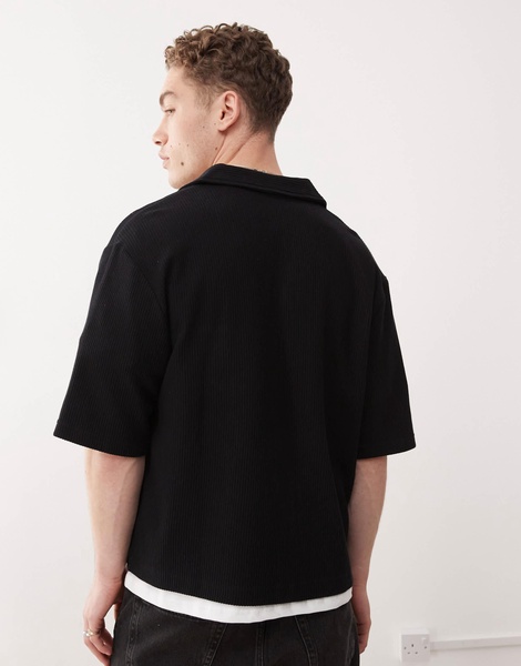 Weekday rib oversized resort short sleeve shirt in black
