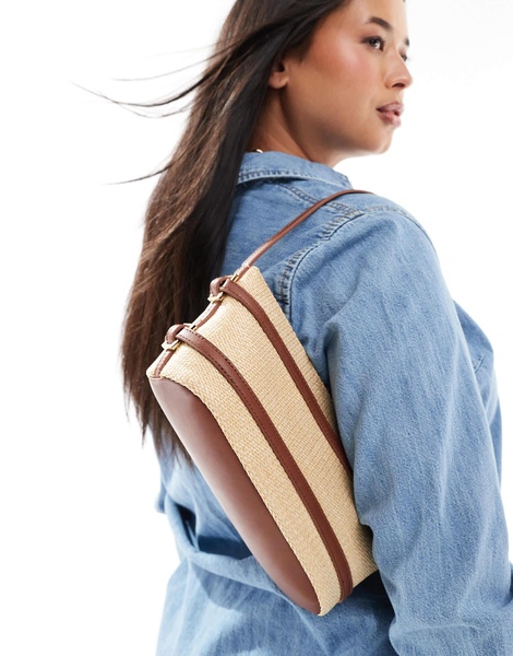 ASOS DESIGN straw shoulder bag with tan strapping detail