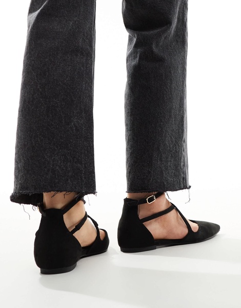 ASOS DESIGN Wide Fit Larna pointed ballet flats in black