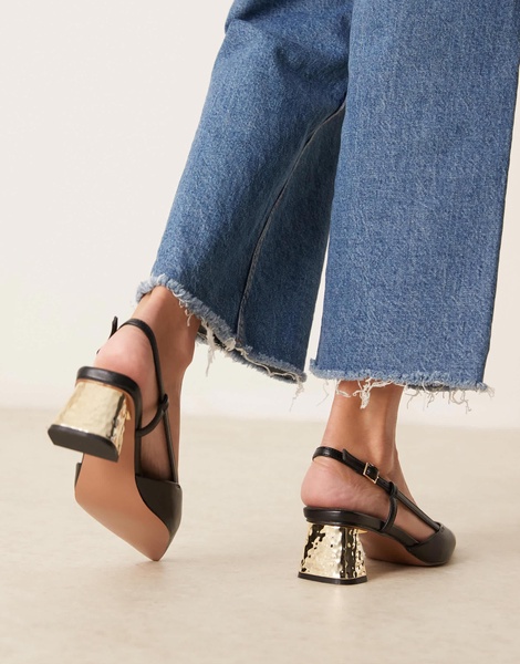 ASOS DESIGN Stylish slingback mid heeled shoes in black