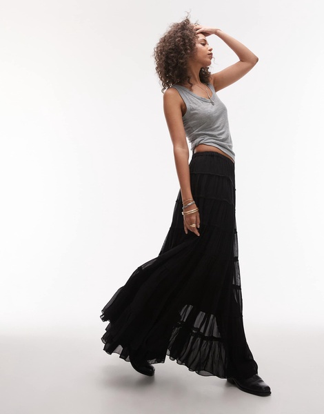 AllSaints Eva maxi skirt in black