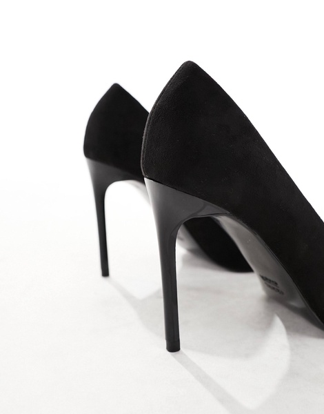ASOS DESIGN Wide Fit Paphos pointed high heeled pumps in black suedette