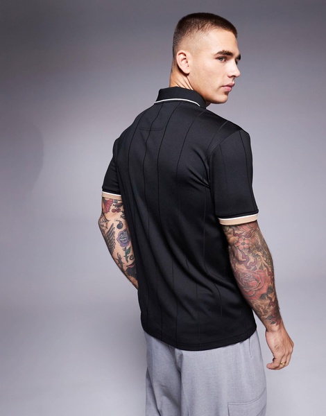BOSS Green Palle 2 open collar jersey polo slim fit in black