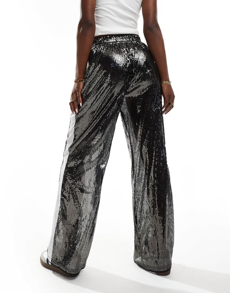 ASOS DESIGN sequin pants with contrast side panels in gray