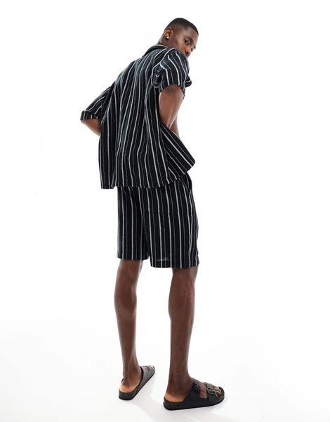 Bershka textured stripe short in black - part of a set