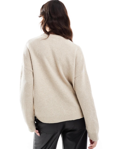French Connection crew neck sweater with ruched tie front in oatmeal