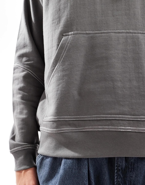 Another Influence contrast stitch hoodie in charcoal