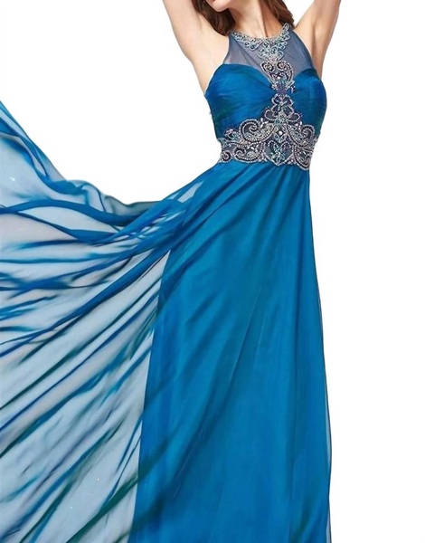 chiffon long prom dress in midnight blue