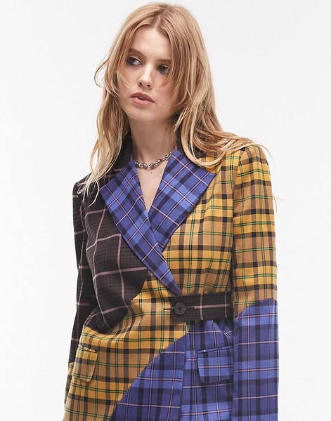 Topshop longline blazer in check mix - part of a set