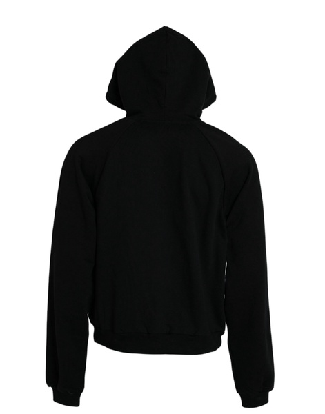 Black Cotton Hoodie Logo Print