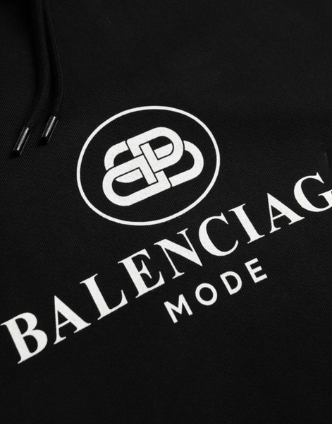 Black Cotton Hoodie Logo Print