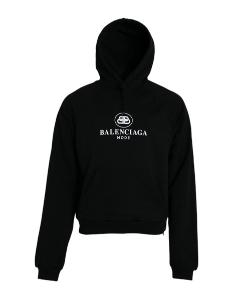 Black Cotton Hoodie Logo Print