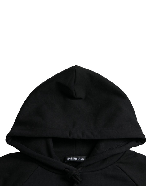 Black Cotton Hoodie Logo Print