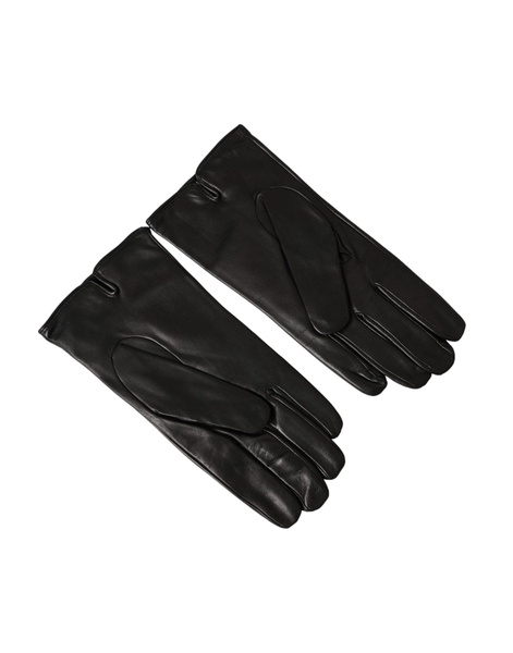 Black Leather Short Gloves Logo Details
