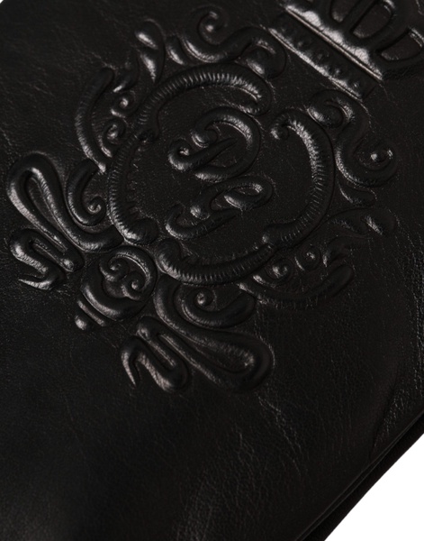 Black Leather Short Gloves Logo Details