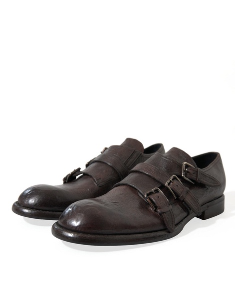 dolce & gabbana elegant triple buckle leather dress men's shoes