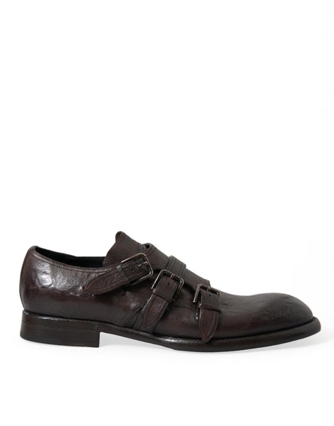 dolce & gabbana elegant triple buckle leather dress men's shoes