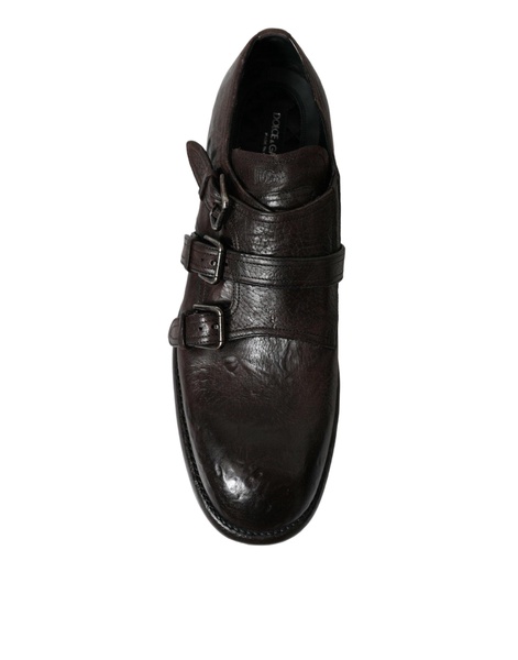 dolce & gabbana elegant triple buckle leather dress men's shoes