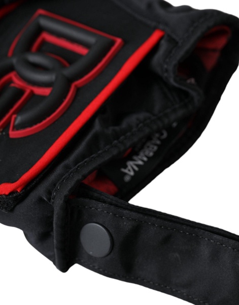 Black Red Nylon Wrist Length Gloves