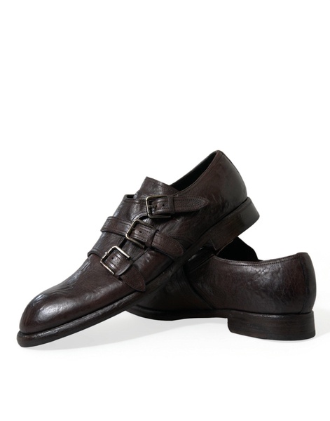 dolce & gabbana elegant triple buckle leather dress men's shoes