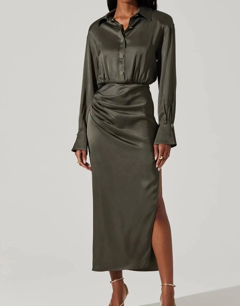 elizabello moss satin shirt dress in grey