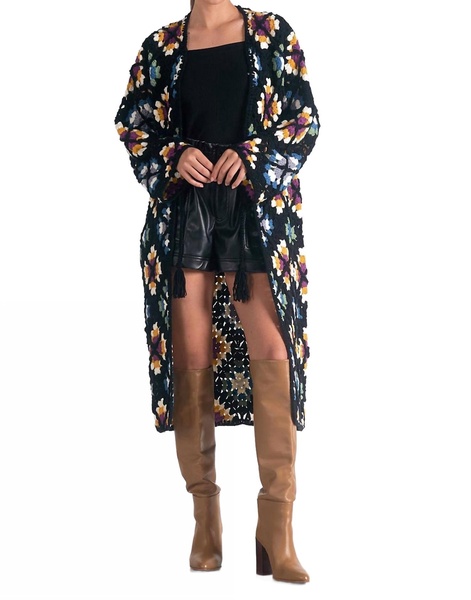 long sweater cardigan in black multi