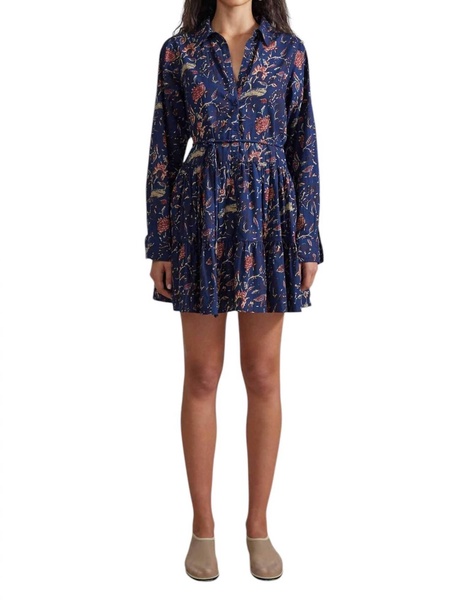 anna shirt dress in indigo jardin block print