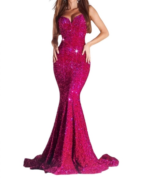 strapless long prom dress in magenta