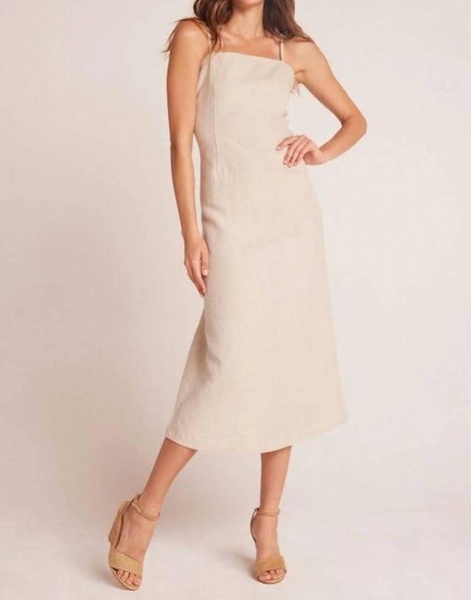 fitted cami midi dress in linen sand