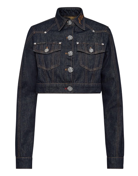 denim cropped jacket chains