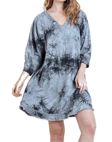 tie dye frayed hem dress in grey