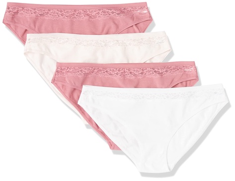 Amazon Essentials Women's Cotton and Lace Bikini Underwear, Pack of 4