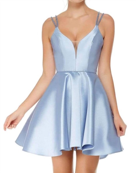 double beaded strap mikado prom dress in french bluee