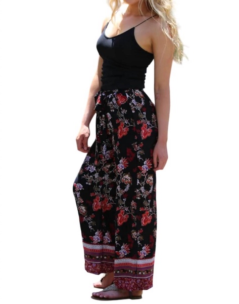border print floral pant in black