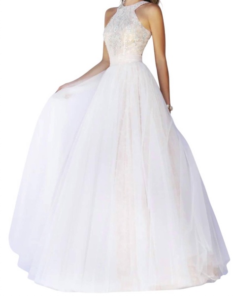 beaded long prom dress in ivory