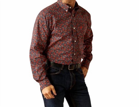 wrinkle free iman classic fit shirt in navy/red