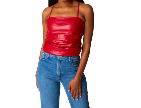 jolie vegan leather cropped tank top in crimson