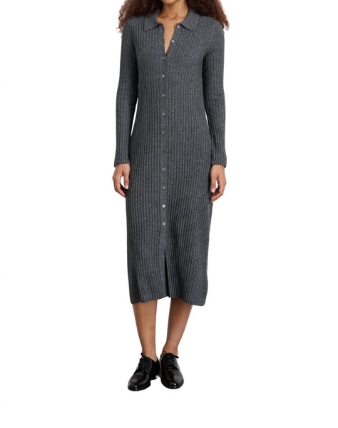 alice long sleeve rib dress in medium heather grey