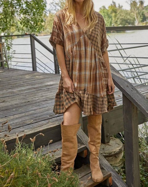 plaid dress in brown