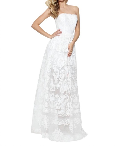 strapless long prom dress in ivory