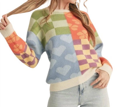 patch pattern sweater in ivory multi