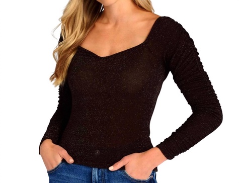 desire sweetheart lurex long sleeve top in black