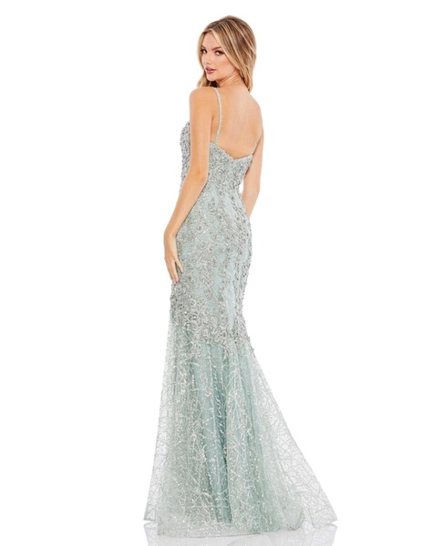 Women's Embellished Sleeveless Plunge Neck Trumpet Gown