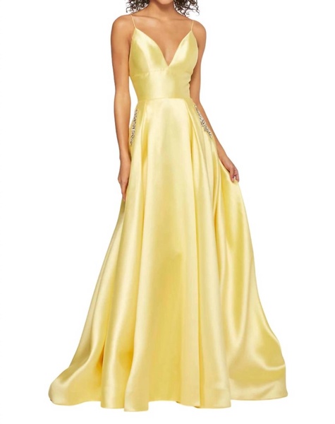 satin a-line prom dress in yellow