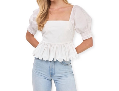 mixed media scalloped edge top in white