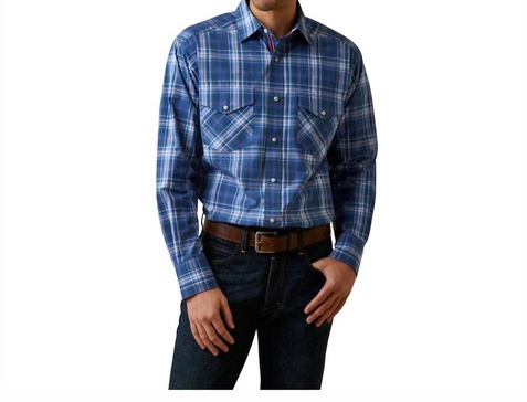men's pro jaxton long sleeve western snap shirt in blue plaid