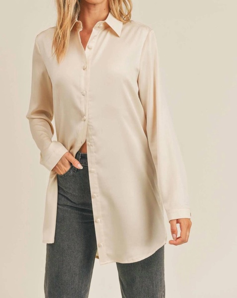 bianca satin long shirt in beige