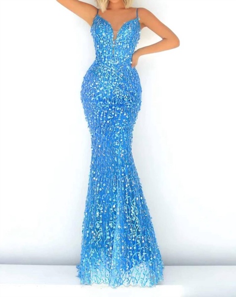 shimmering prom dress in blue