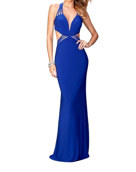 v neck jersey gown in sapphire